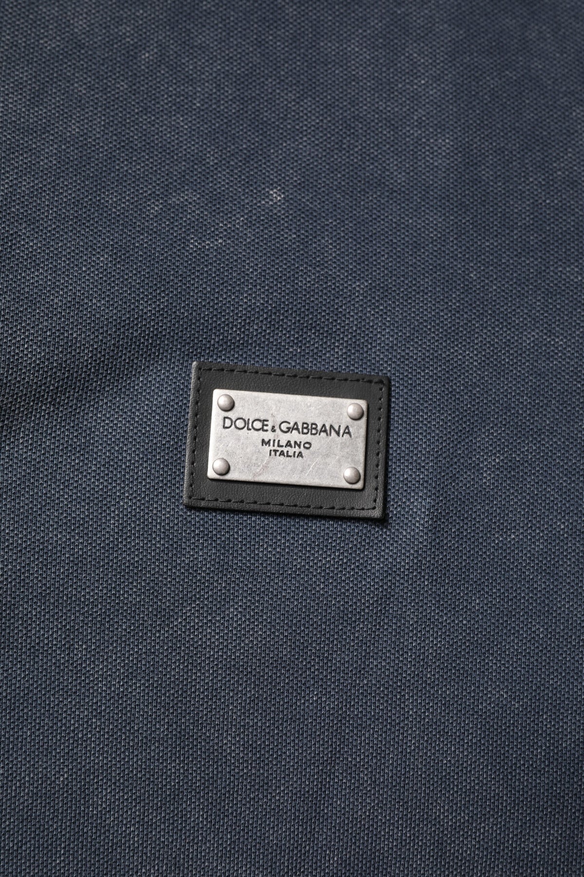Polo en coton pour homme Dolce &amp; Gabbana, bleu foncé, avec plaque logo.