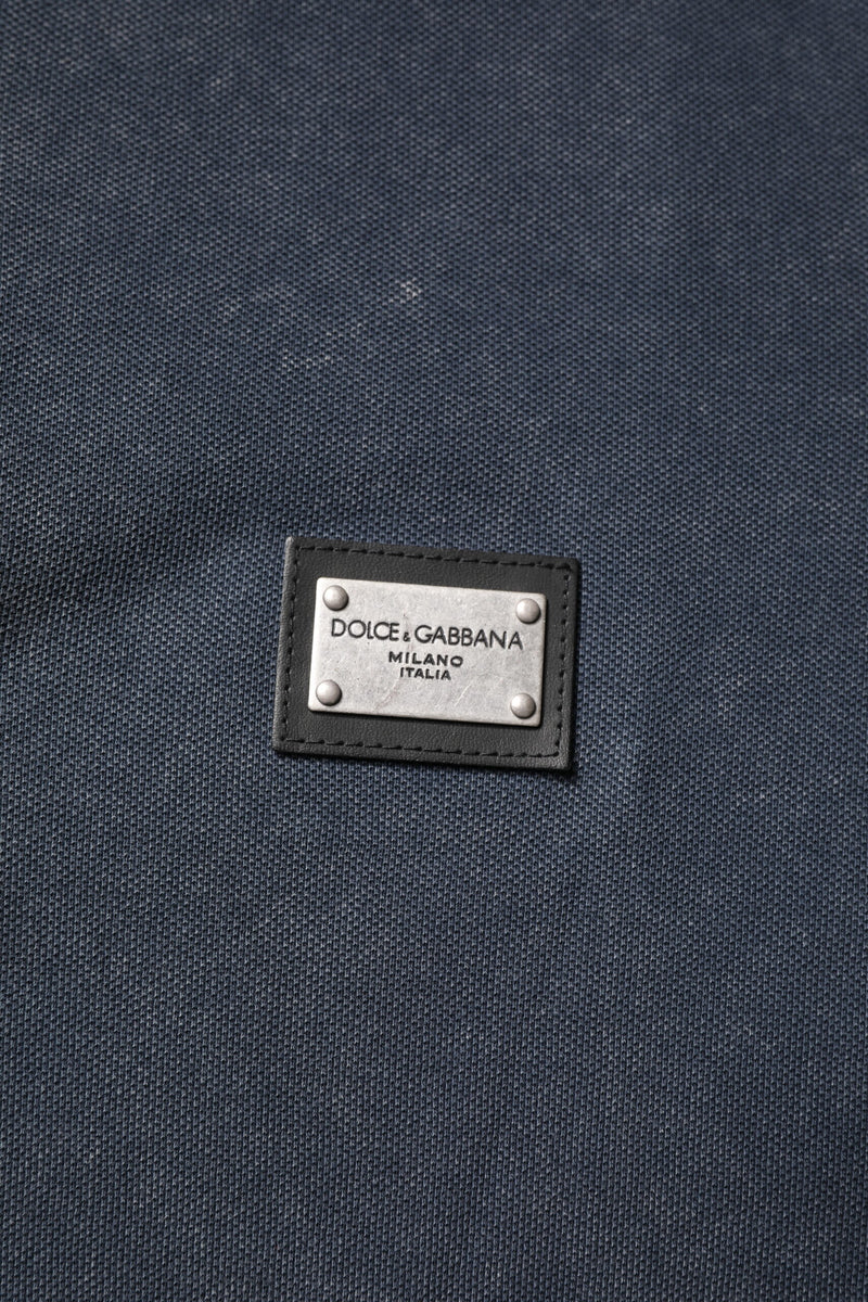 Dolce &amp; Gabbana donkerblauwe katoenen polo-shirt met logo-plaatje voor heren