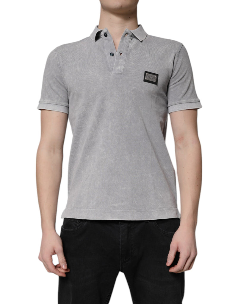 Dolce &amp; Gabbana grijze katoenen polo-shirt met logo-plaatje voor heren