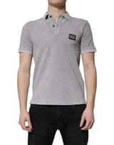 Polo en coton pour homme Dolce &amp; Gabbana, gris, avec plaque logo.