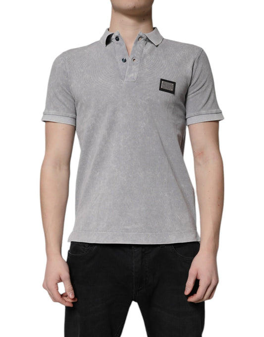 Dolce &amp; Gabbana grijze katoenen polo-shirt met logo-plaatje voor heren