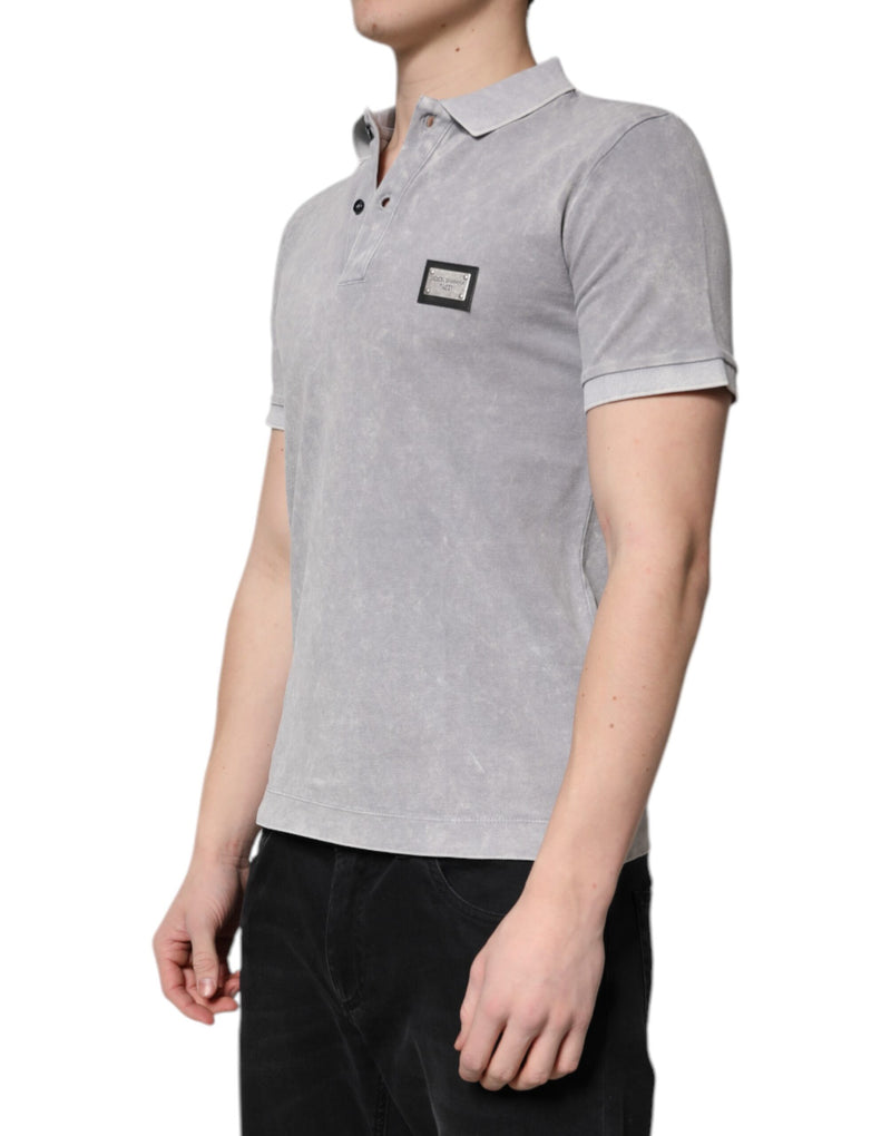 Dolce &amp; Gabbana grijze katoenen polo-shirt met logo-plaatje voor heren