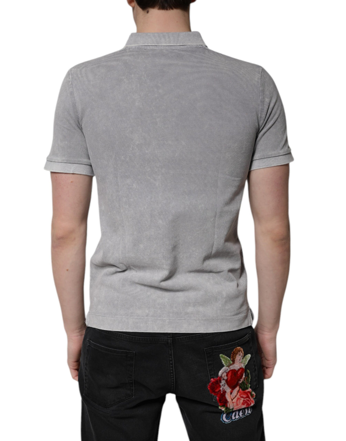 Polo en coton pour homme Dolce &amp; Gabbana, gris, avec plaque logo.