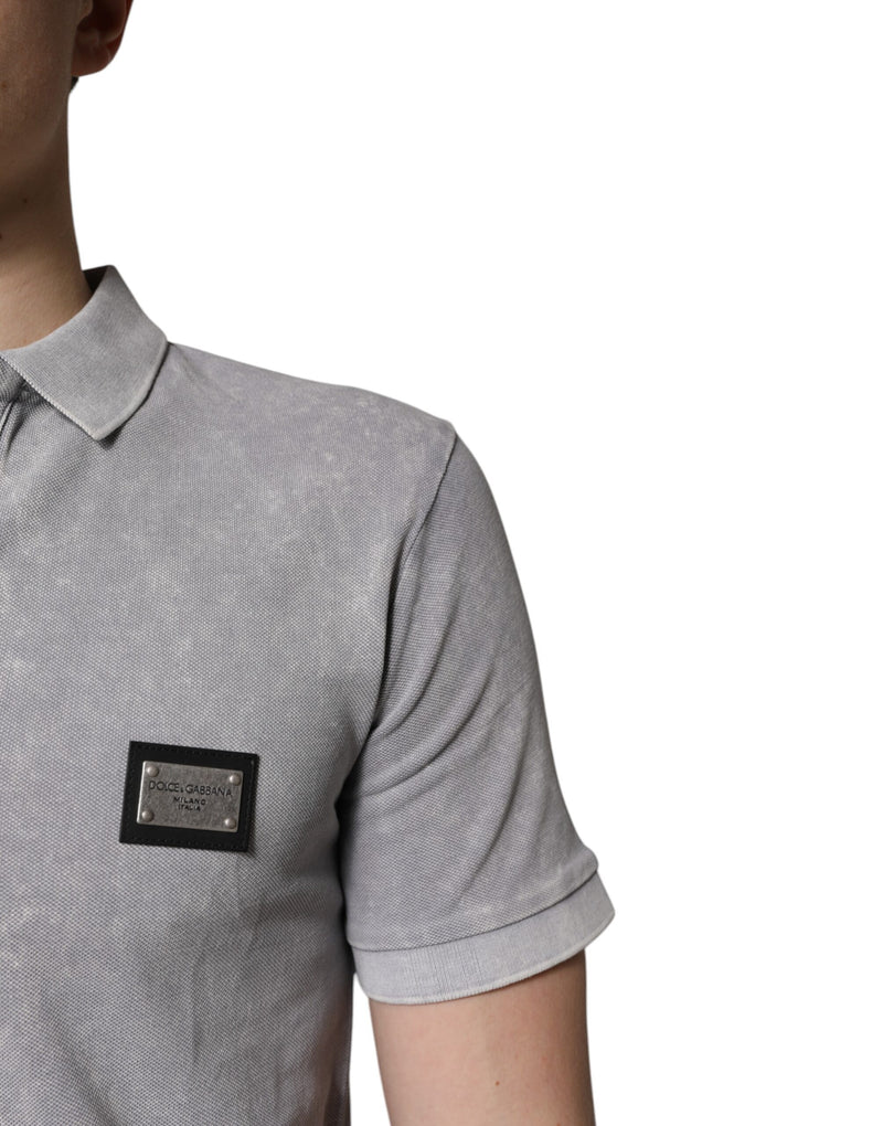 Dolce &amp; Gabbana grijze katoenen polo-shirt met logo-plaatje voor heren