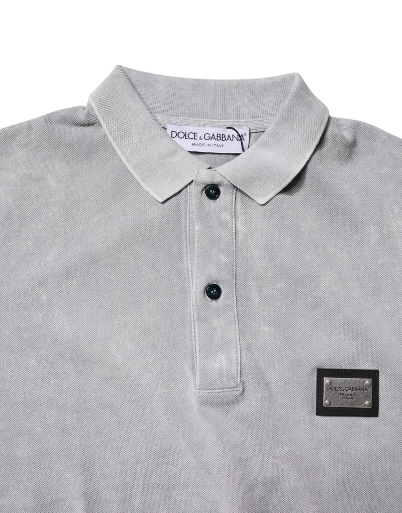 Dolce &amp; Gabbana grijze katoenen polo-shirt met logo-plaatje voor heren