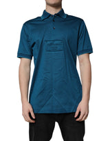 Polo en coton bleu avec logo Dolce &amp; Gabbana pour homme - T-shirt
