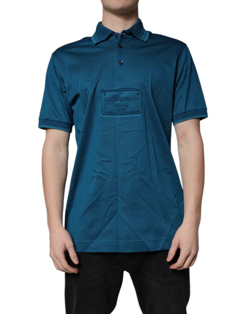 Polo en coton bleu avec logo Dolce &amp; Gabbana pour homme - T-shirt