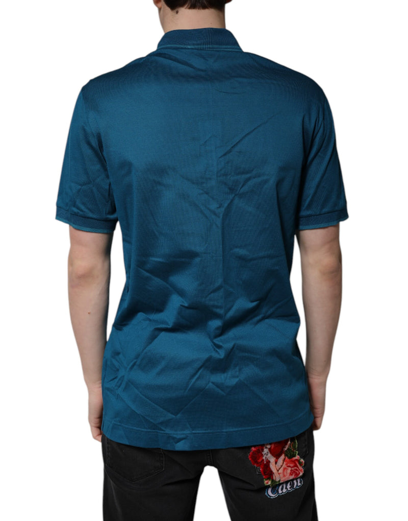Polo en coton bleu avec logo Dolce &amp; Gabbana pour homme - T-shirt