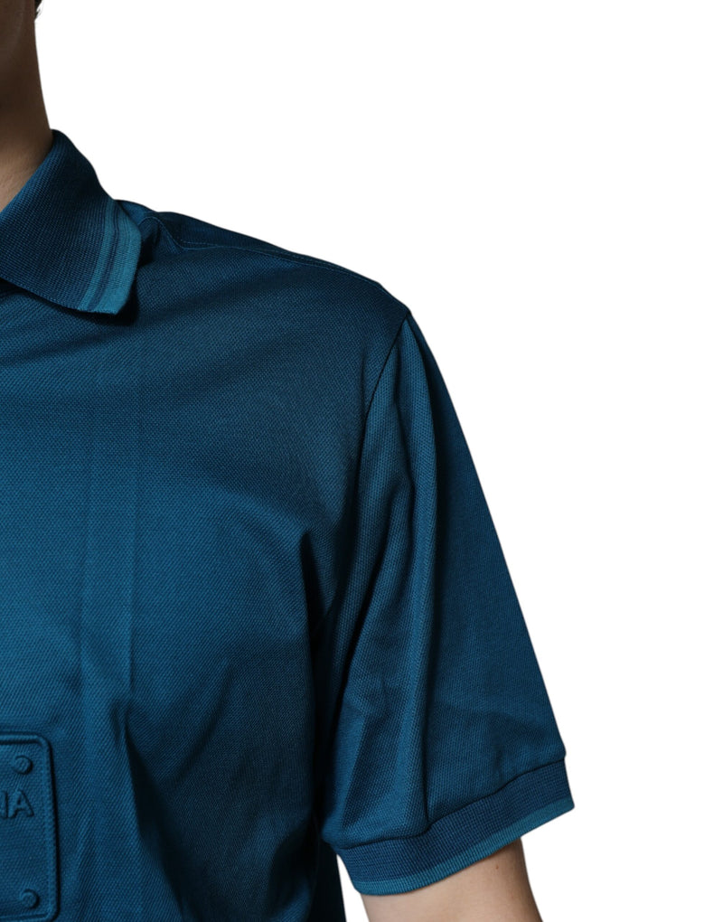 Polo en coton bleu avec logo Dolce &amp; Gabbana pour homme - T-shirt