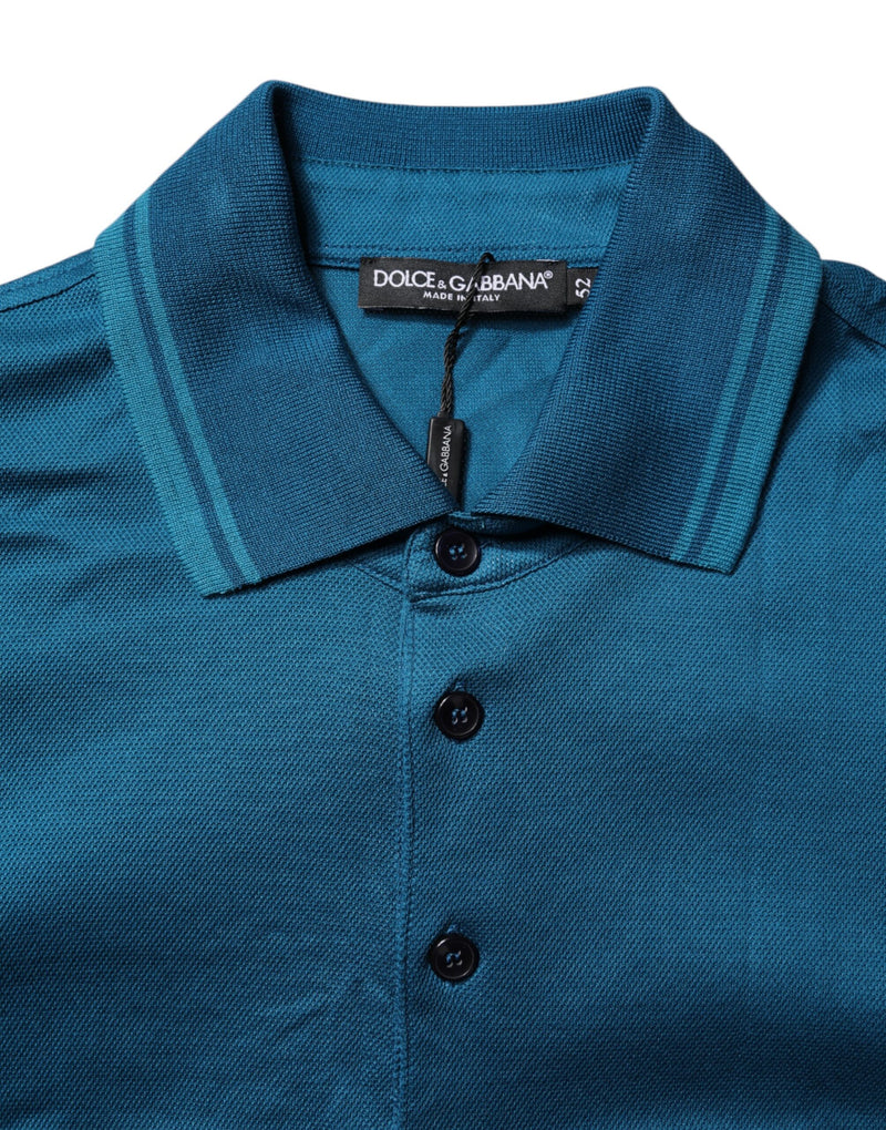 Polo en coton bleu avec logo Dolce &amp; Gabbana pour homme - T-shirt