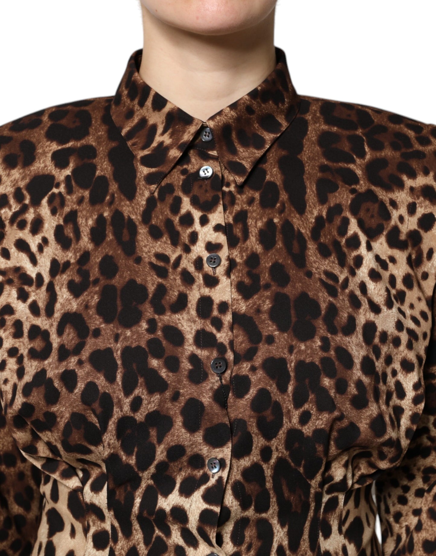 Dolce & Gabbana Brown Leopard Silk Button Down Coat Jacket