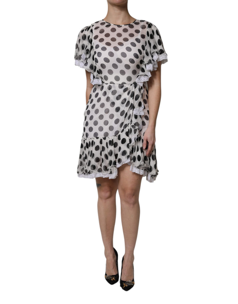 Robe A-ligne en Soie à Pois Blancs Dolce & Gabbana