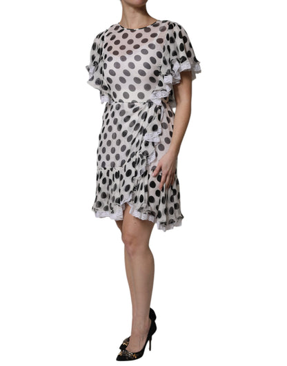 Dolce & Gabbana White Polka Dotted Silk Blend A-line Dress