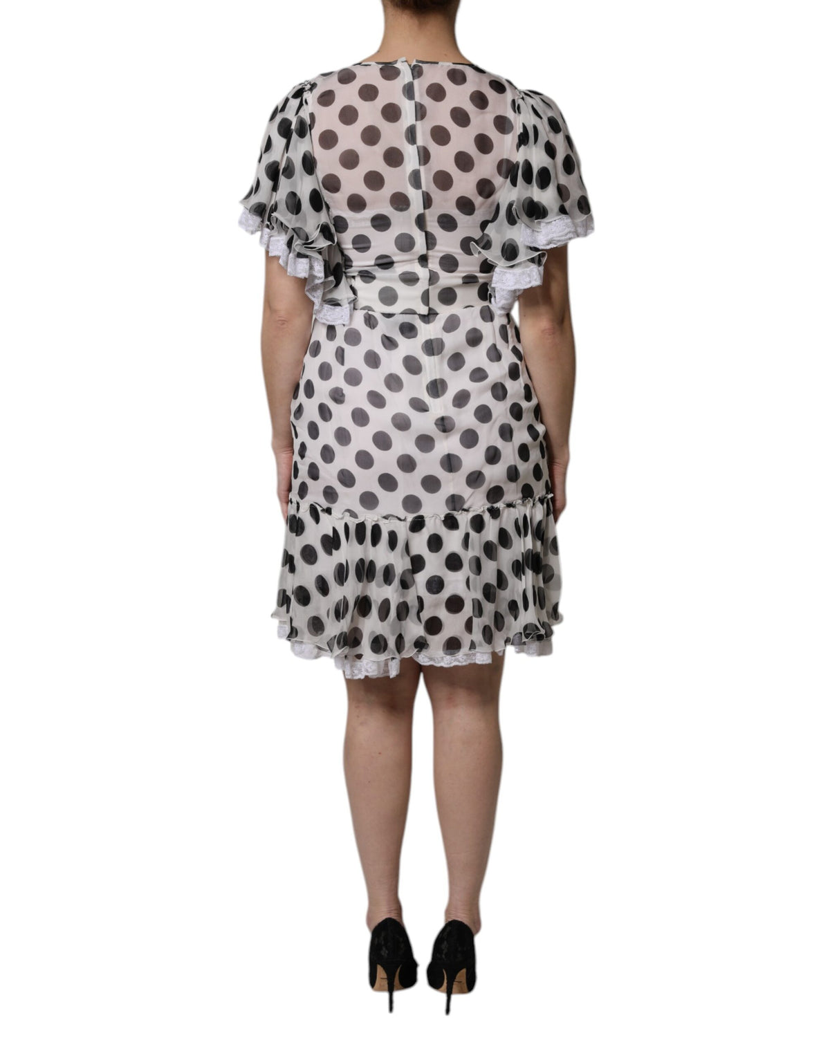 Robe A-ligne en Soie à Pois Blancs Dolce & Gabbana