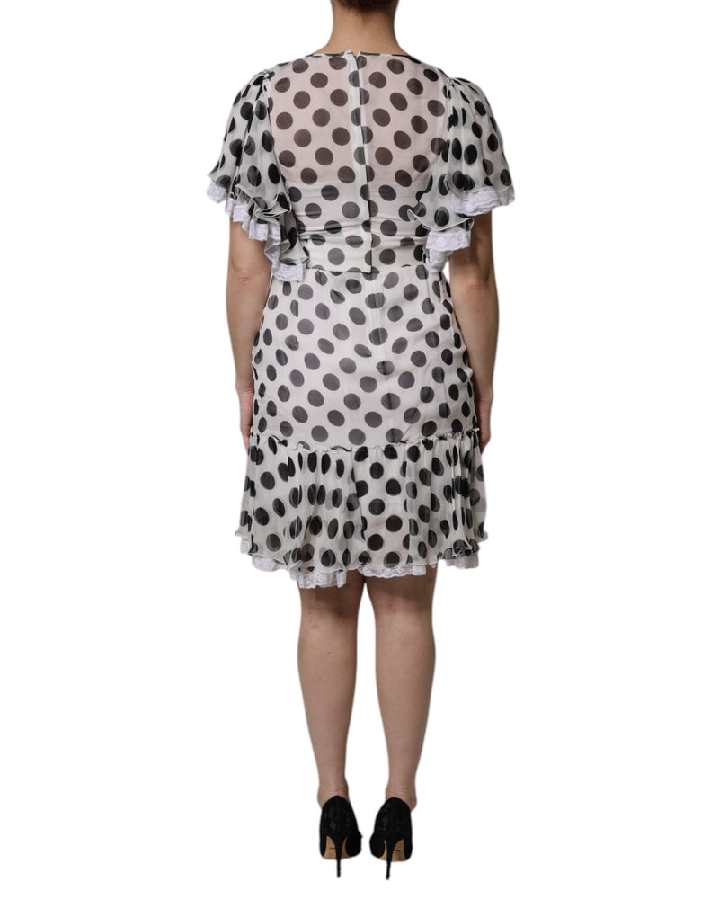Robe A-ligne en Soie à Pois Blancs Dolce & Gabbana