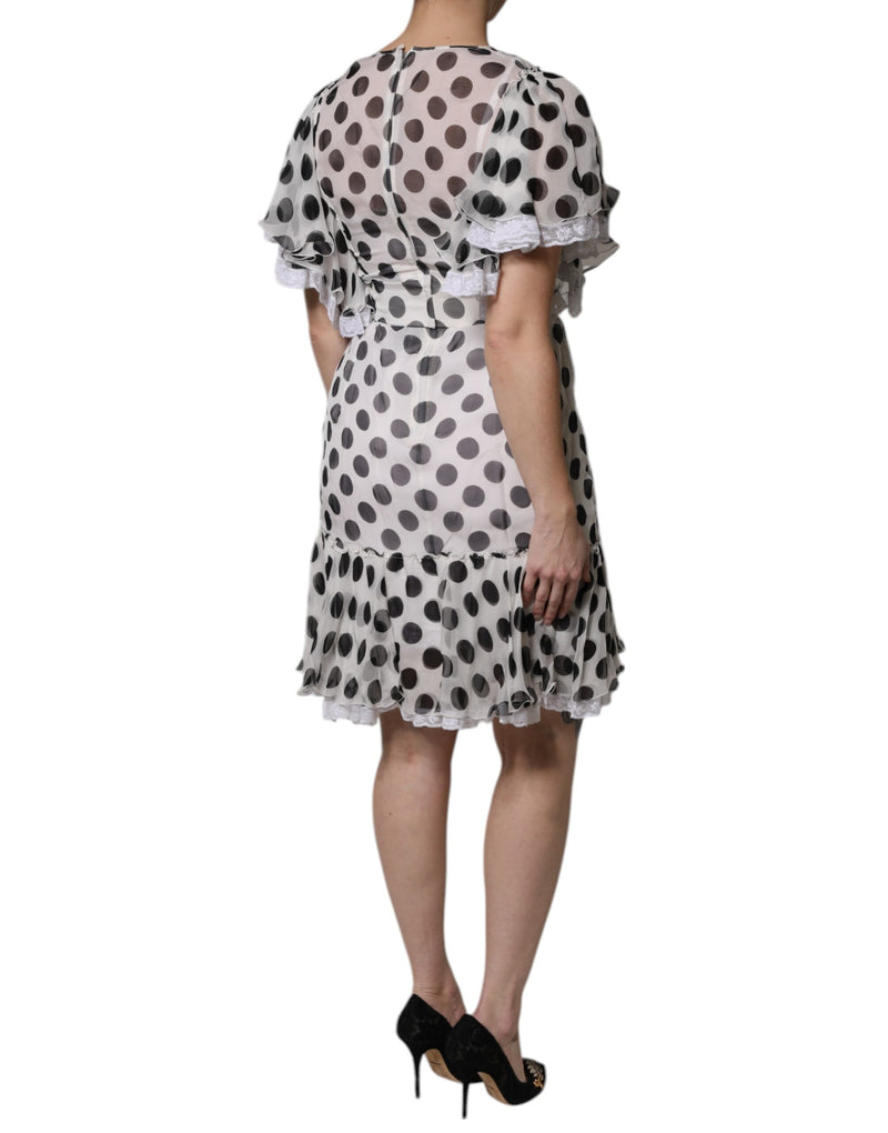 Robe A-ligne en Soie à Pois Blancs Dolce & Gabbana