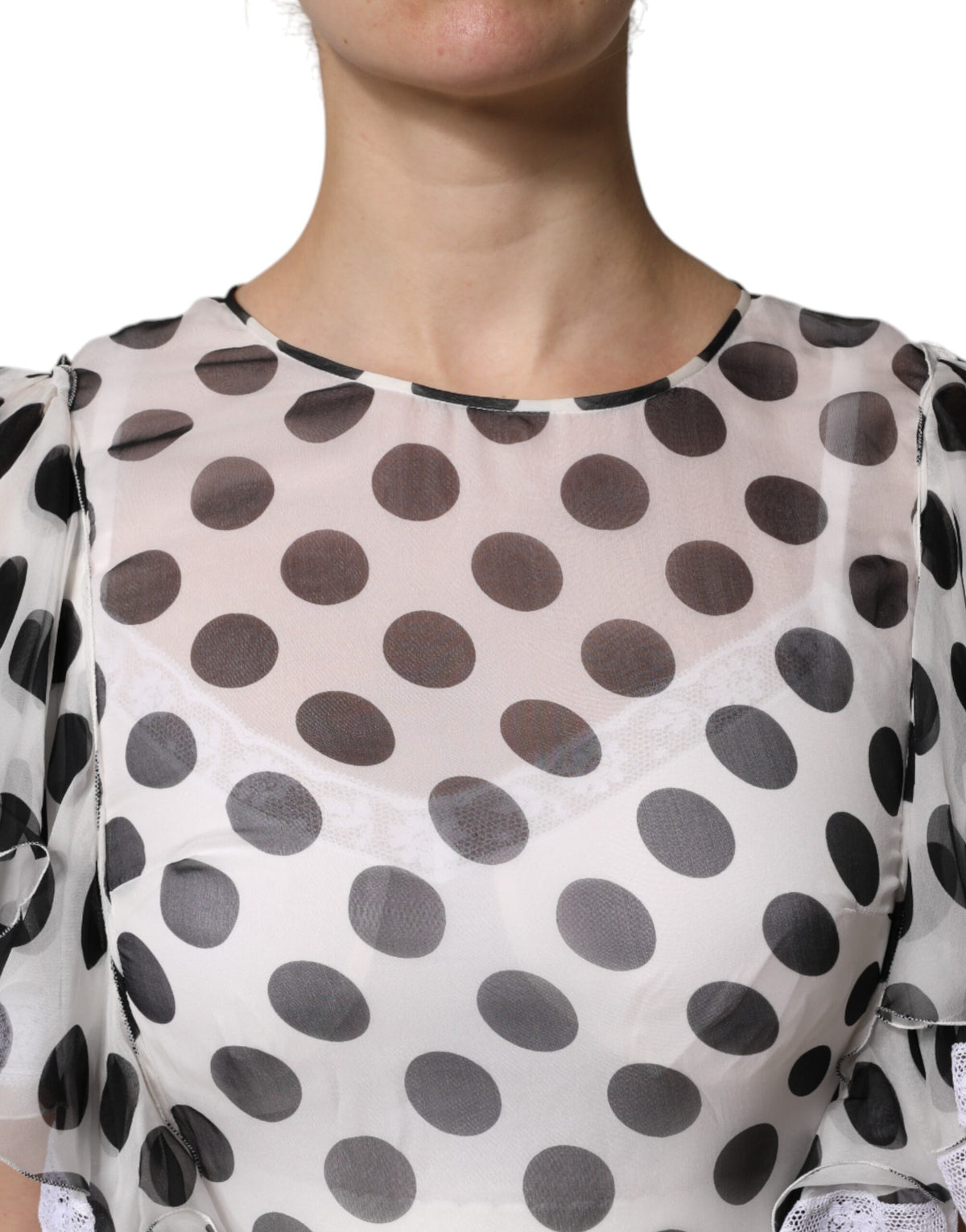 Robe A-ligne en Soie à Pois Blancs Dolce & Gabbana