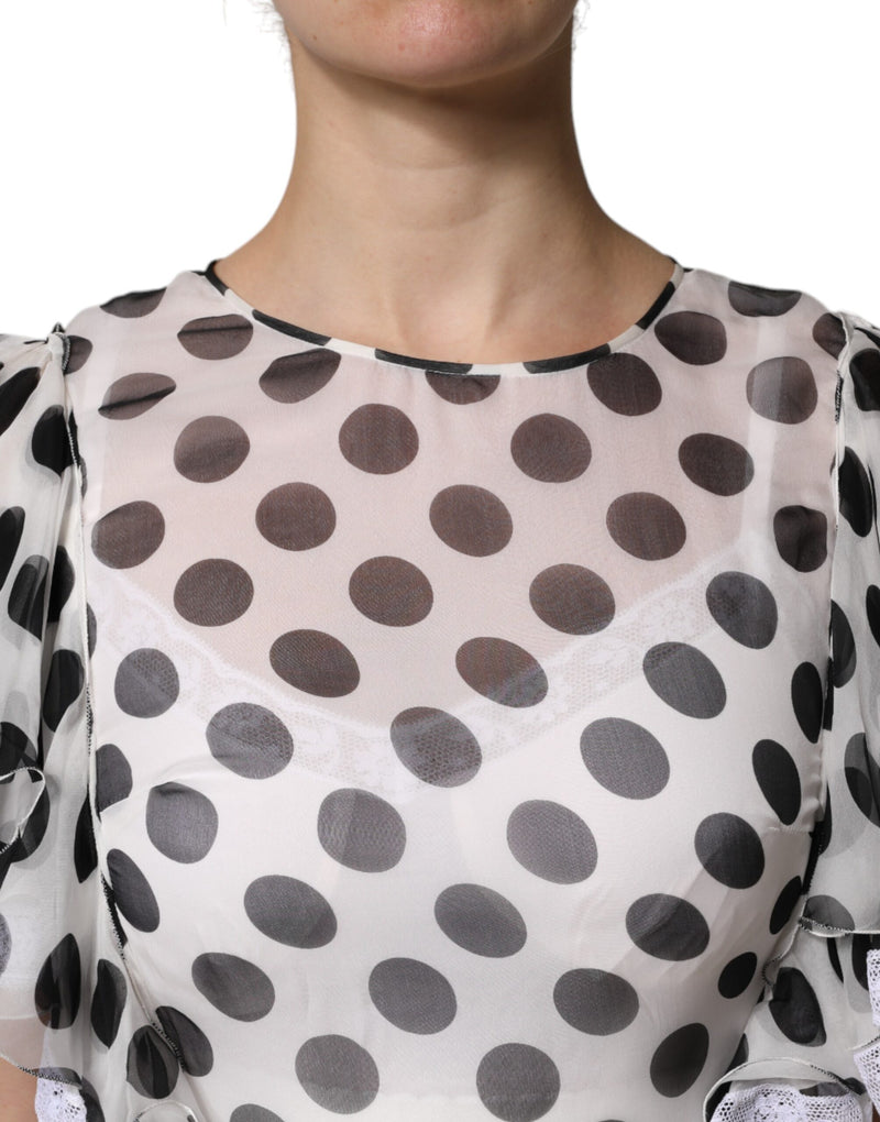 Robe A-ligne en Soie à Pois Blancs Dolce & Gabbana