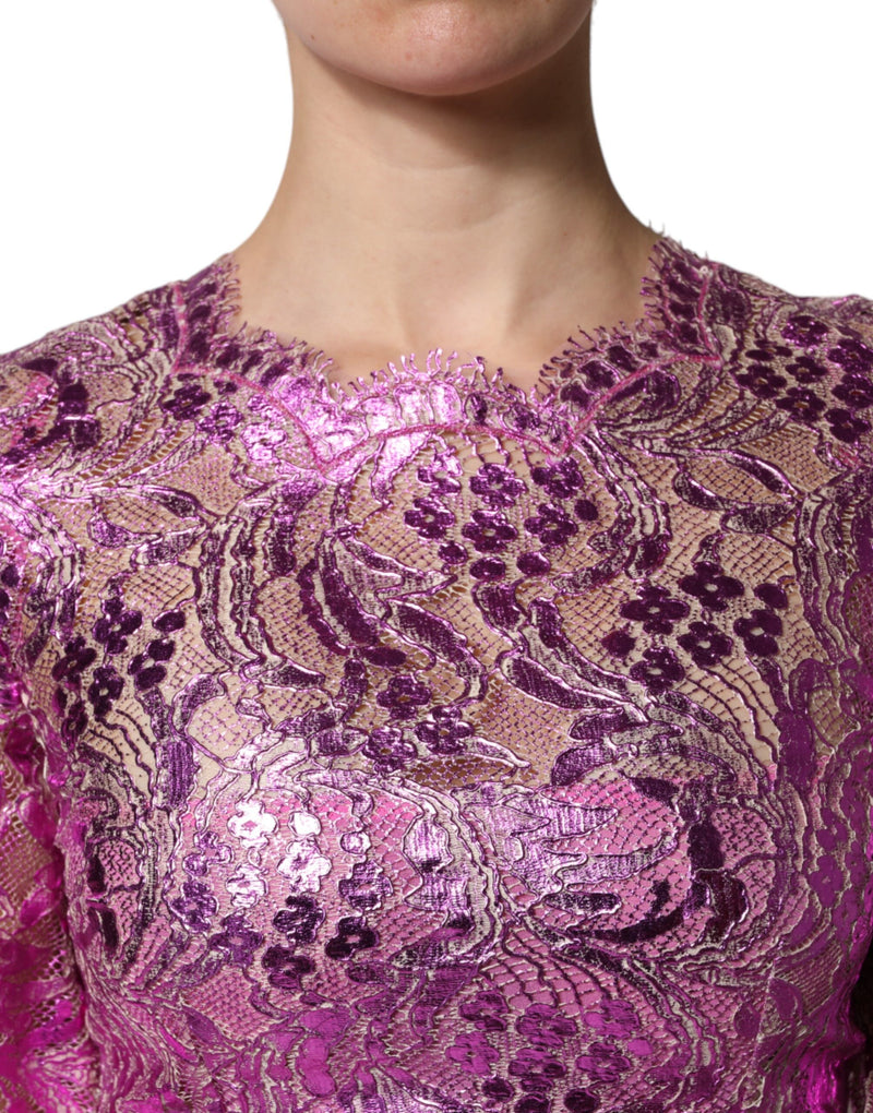 Robe Mini Fuchsia Métallique à Fleurs Dolce & Gabbana
