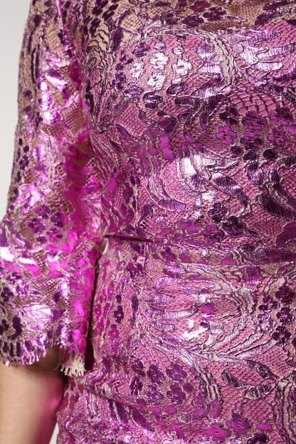 Dolce & Gabbana Metallic Fuchsia Floral Sheath Mini Dress