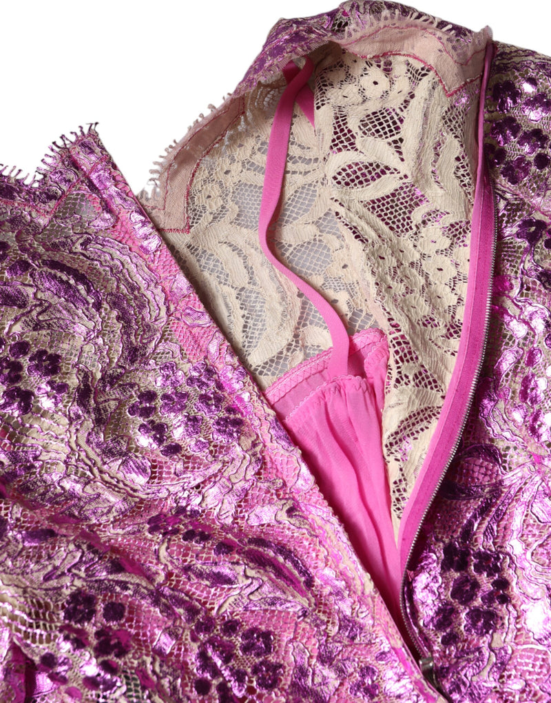 Robe Mini Fuchsia Métallique à Fleurs Dolce & Gabbana