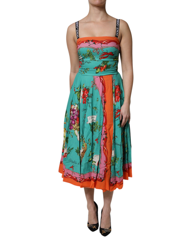 Robe Midi Sans Manches Imprimée Multicolore en Soie Dolce & Gabbana