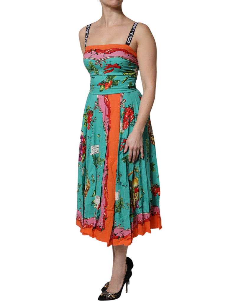 Robe Midi Sans Manches Imprimée Multicolore en Soie Dolce & Gabbana