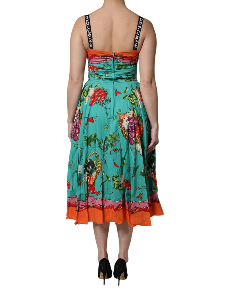 Robe Midi Sans Manches Imprimée Multicolore en Soie Dolce & Gabbana