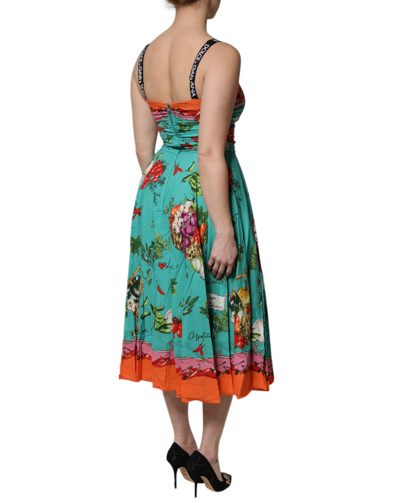 Robe Midi Sans Manches Imprimée Multicolore en Soie Dolce & Gabbana