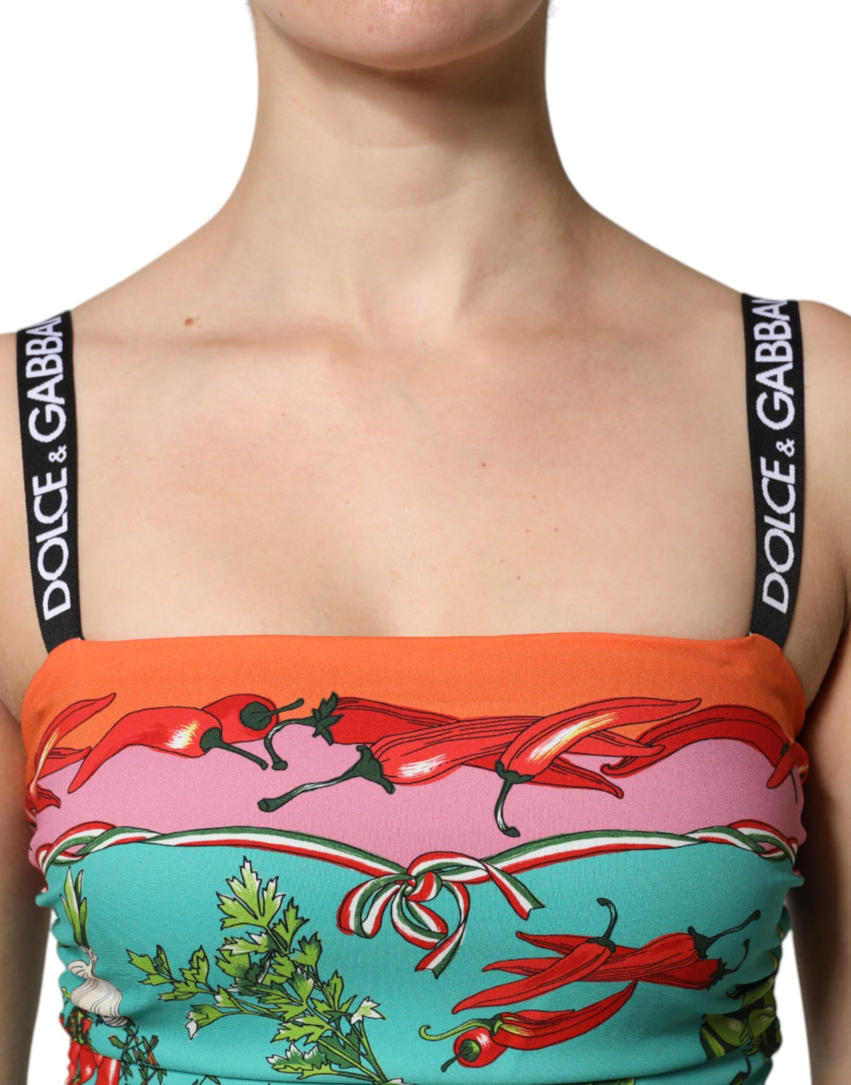 Robe Midi Sans Manches Imprimée Multicolore en Soie Dolce & Gabbana