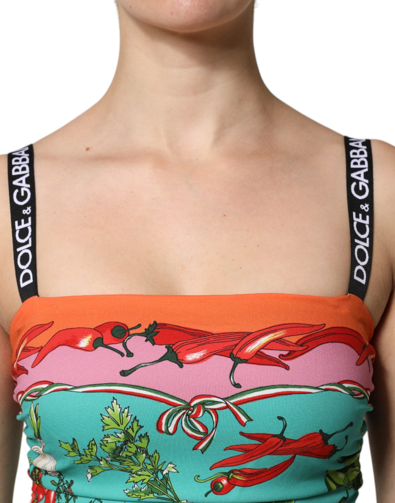 Robe Midi Sans Manches Imprimée Multicolore en Soie Dolce & Gabbana