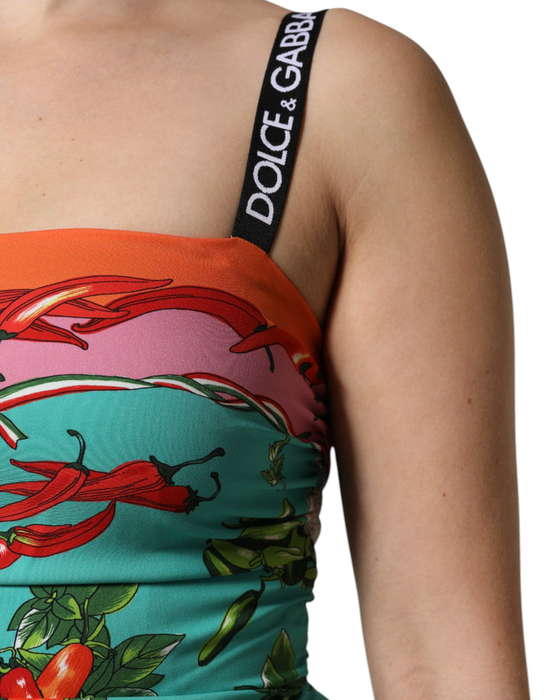 Robe Midi Sans Manches Imprimée Multicolore en Soie Dolce & Gabbana