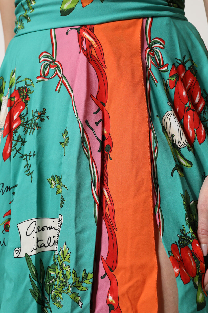 Robe Midi Sans Manches Imprimée Multicolore en Soie Dolce & Gabbana