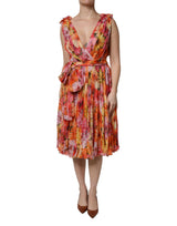 Robe Chiffon V-neck en Soie Multicolore Dolce & Gabbana