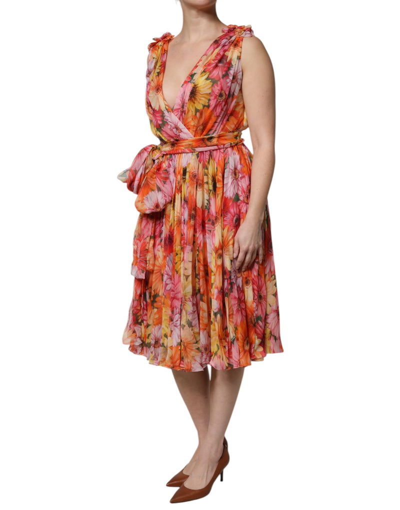 Robe Chiffon V-neck en Soie Multicolore Dolce & Gabbana