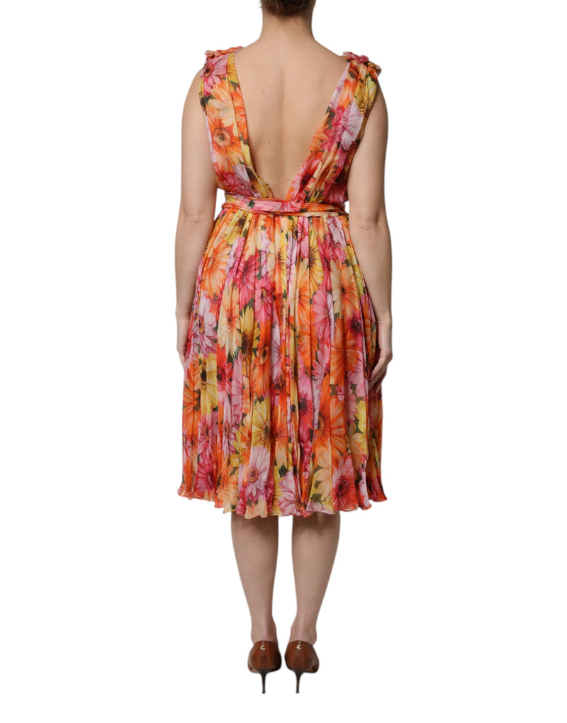 Robe Chiffon V-neck en Soie Multicolore Dolce & Gabbana