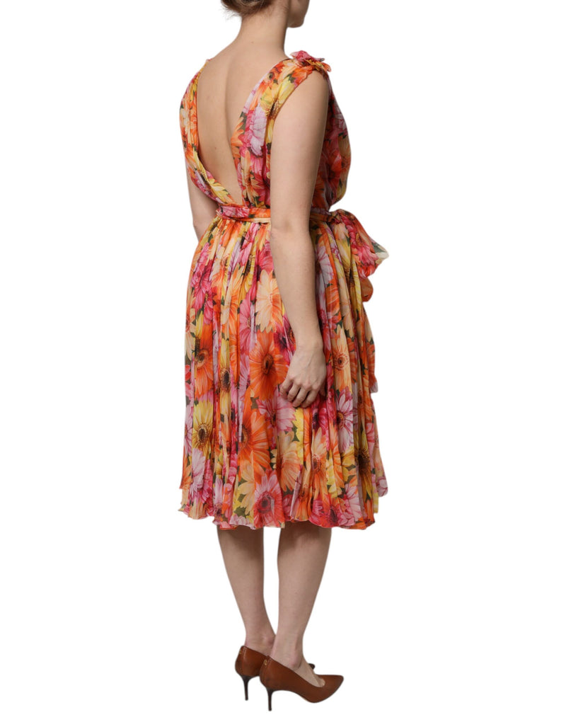 Robe Chiffon V-neck en Soie Multicolore Dolce & Gabbana