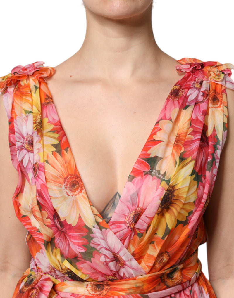 Robe Chiffon V-neck en Soie Multicolore Dolce & Gabbana