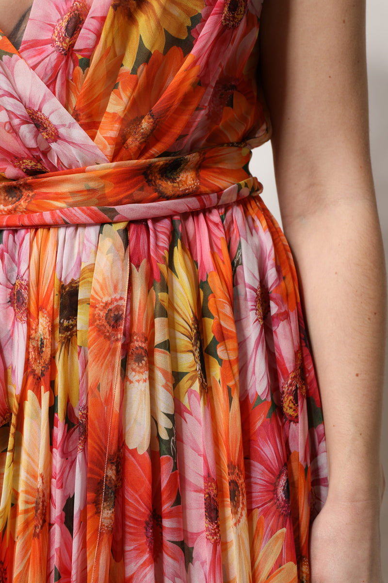 Robe Chiffon V-neck en Soie Multicolore Dolce & Gabbana