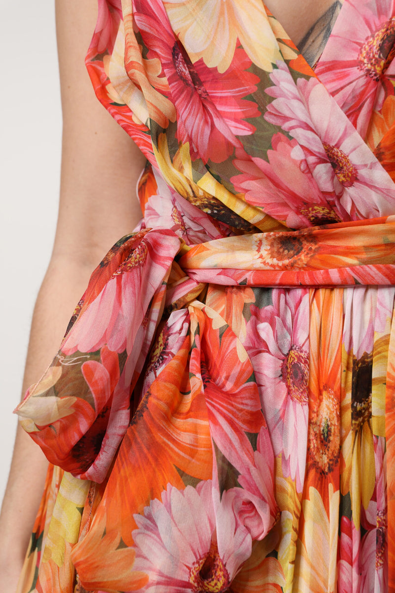 Robe Chiffon V-neck en Soie Multicolore Dolce & Gabbana