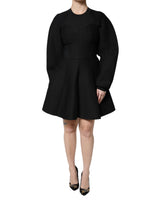 Dolce & Gabbana Robe Mini A-line en Coton Noir à Manches Longues