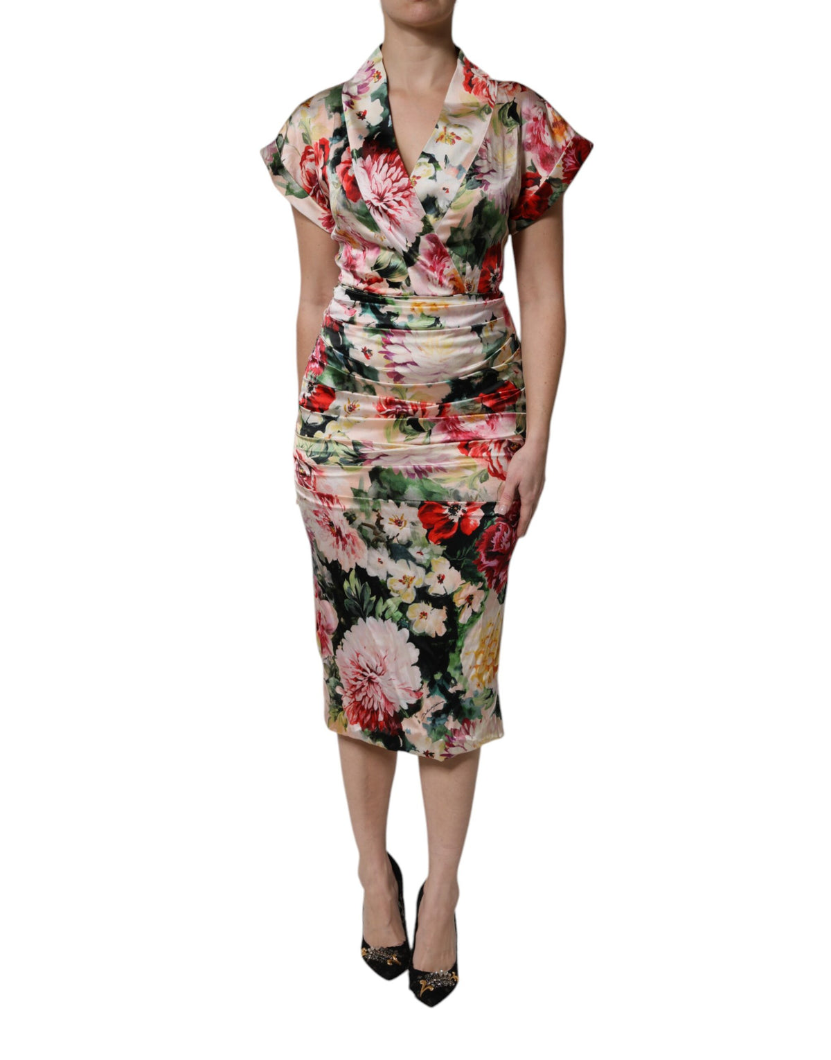 Robe Midi Évasée à Fleurs Multicolore Dolce & Gabbana