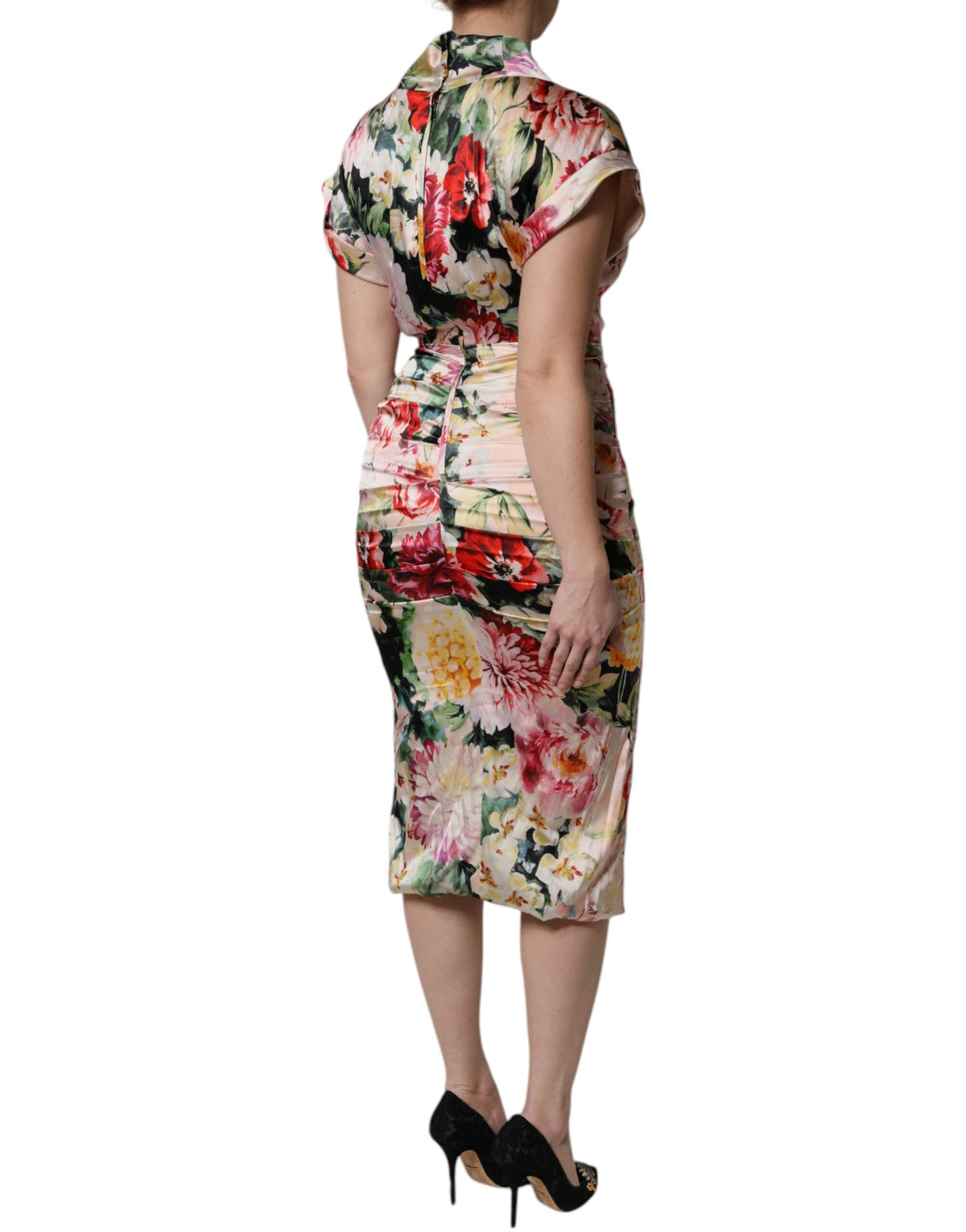 Robe Midi Évasée à Fleurs Multicolore Dolce & Gabbana