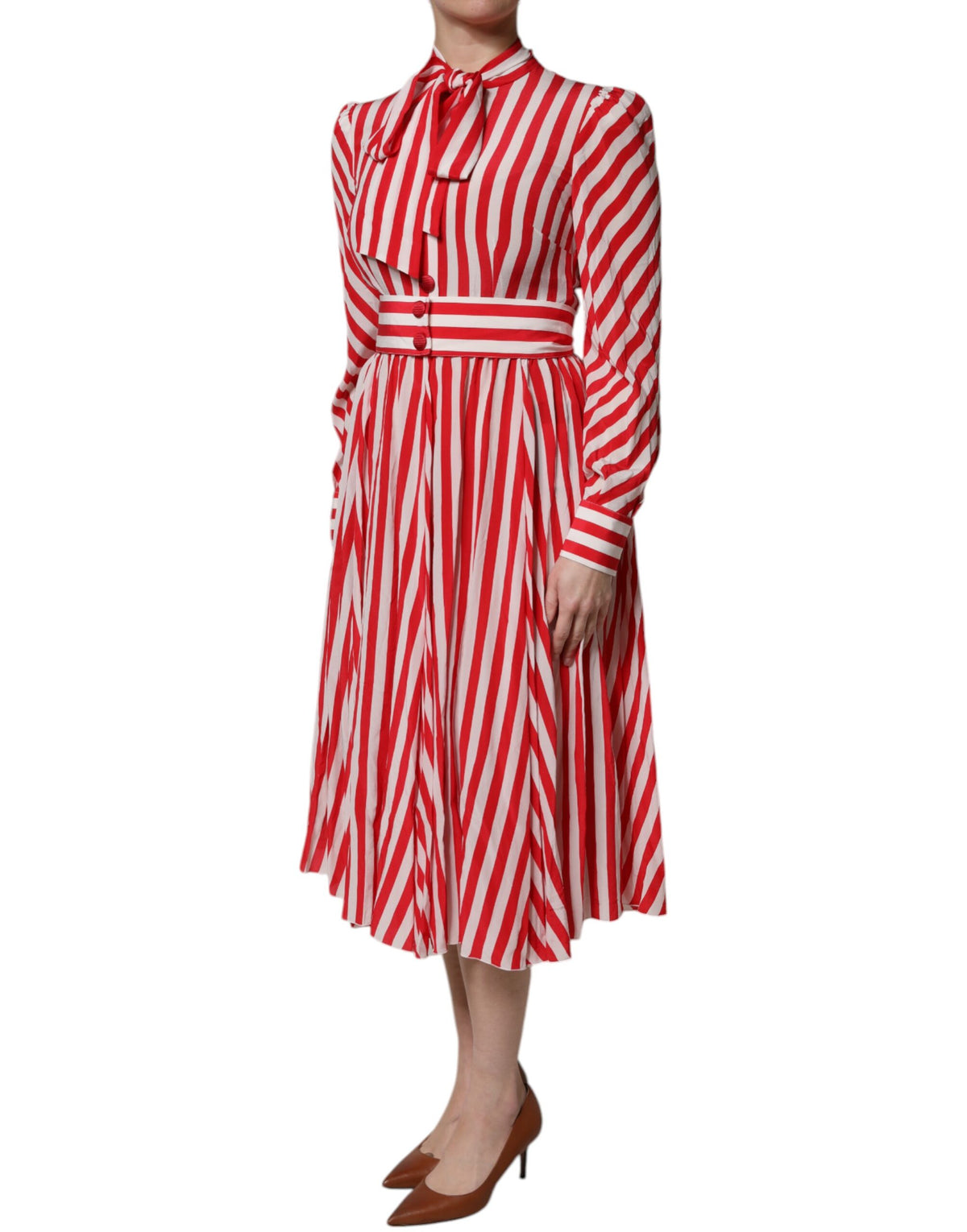 Robe Midi à Rayures Blanches et Rouges Dolce & Gabbana