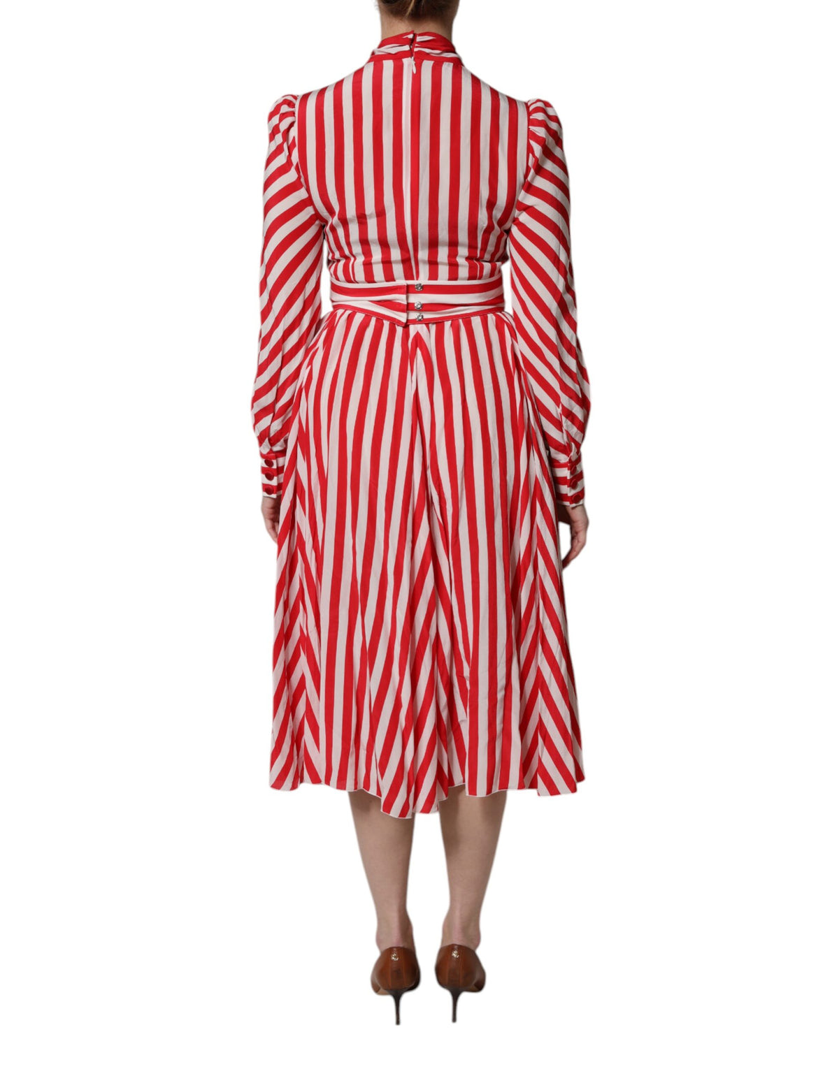 Robe Midi à Rayures Blanches et Rouges Dolce & Gabbana