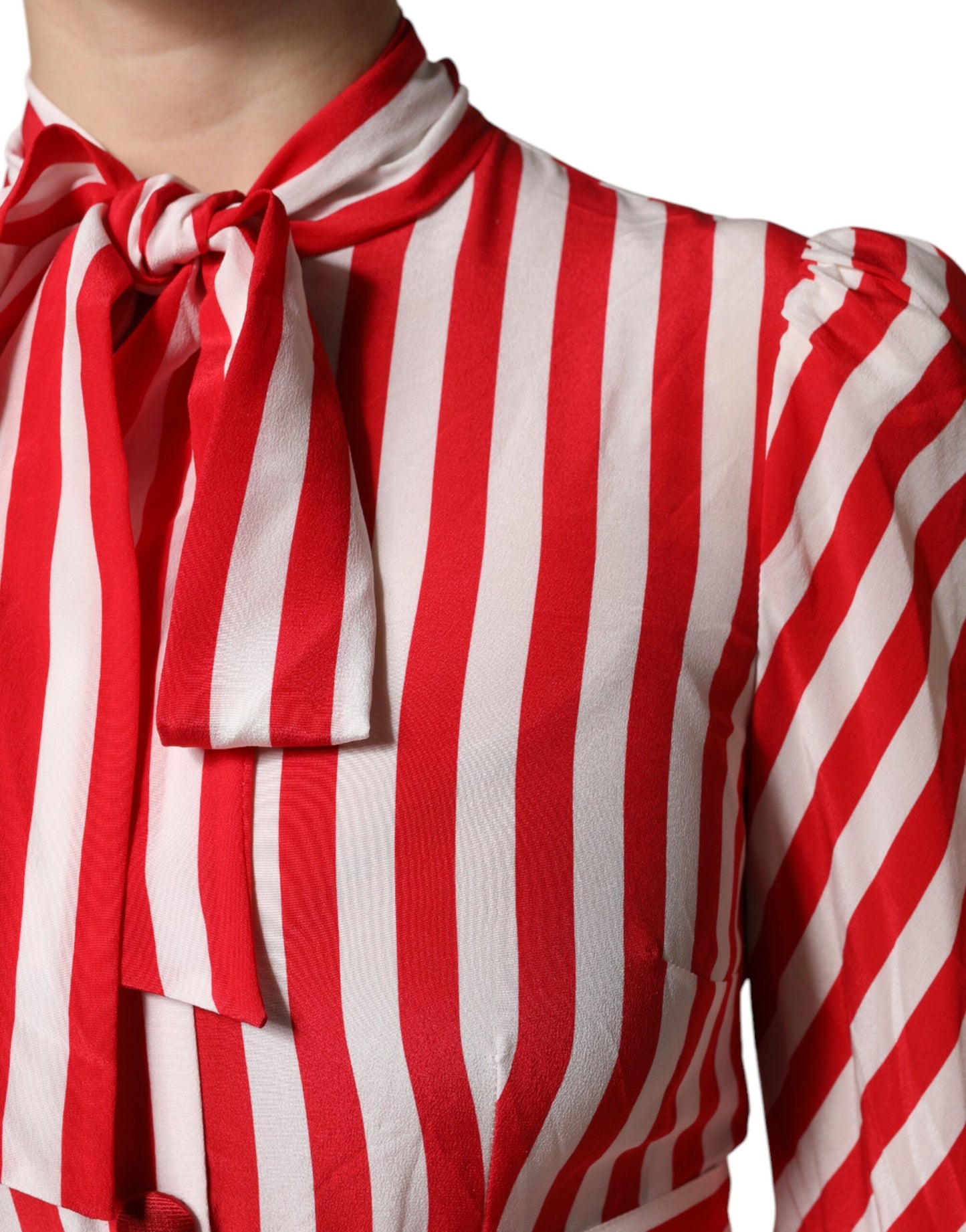 Dolce & Gabbana witte midi-jurk met rode strepen en lange mouwen