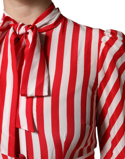 Dolce & Gabbana witte midi-jurk met rode strepen en lange mouwen