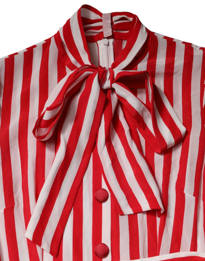 Dolce & Gabbana witte midi-jurk met rode strepen en lange mouwen