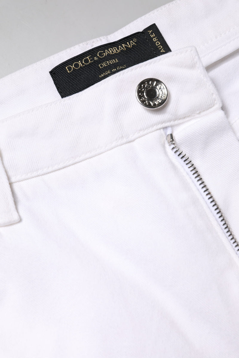 Dolce & Gabbana White Cotton Mid Waist Skinny Denim Jeans