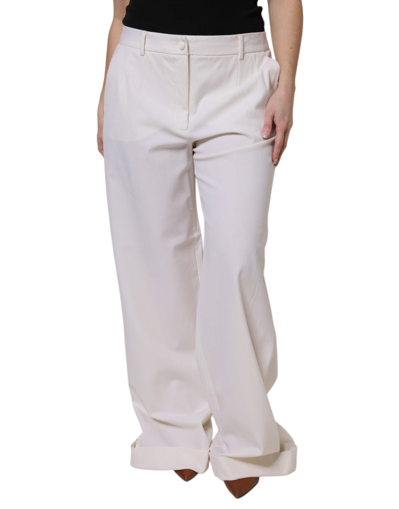 Dolce & Gabbana Pantalons Large Taille Mi-Haut en Laine Blanche
